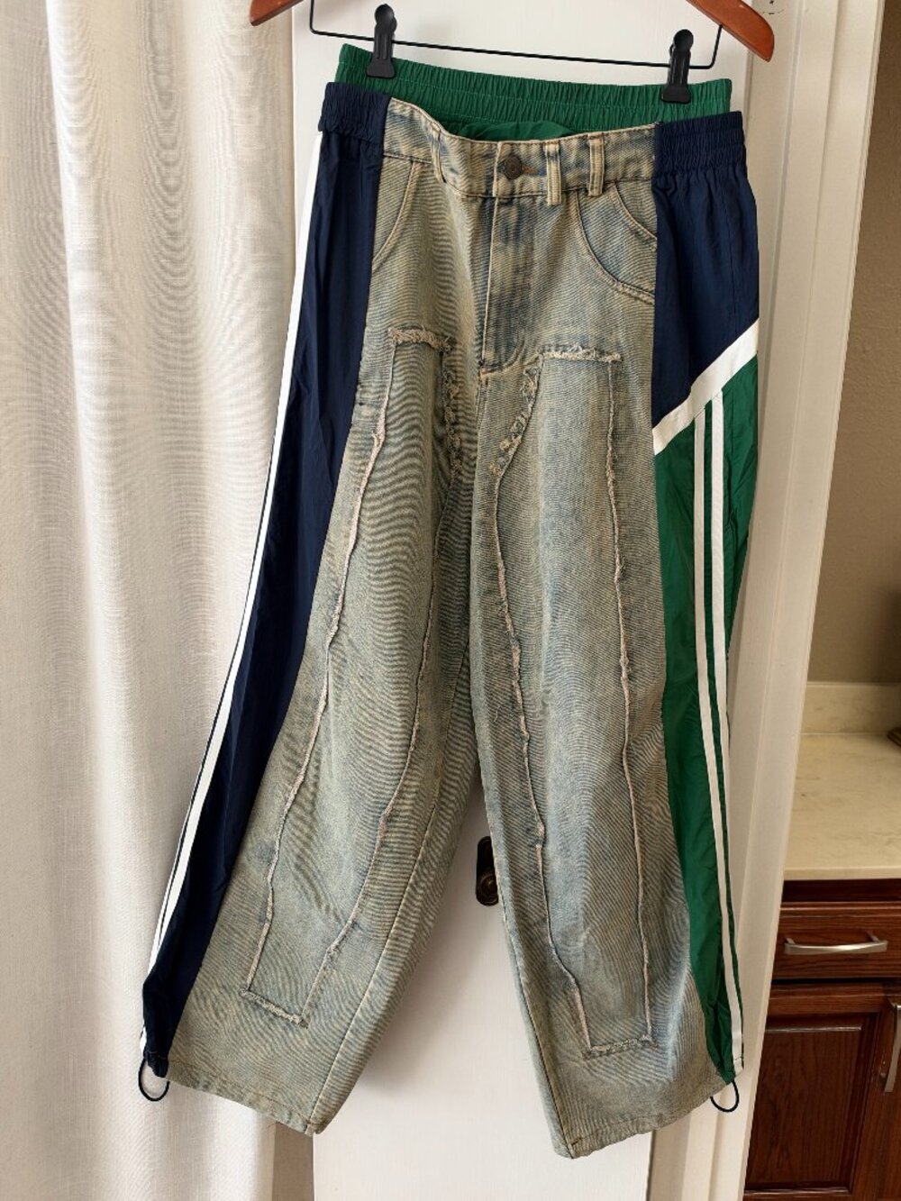 Denim & Track Panel Wide-Leg Pants - Size 6